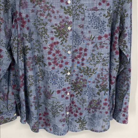 J. Jill Blue Floral Shirt 100% Cotton Size Medium - Picture 3 of 11